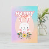 Happy Paaster Bunny met Flowers Editable Feestdagenkaart (Staand voorkant)