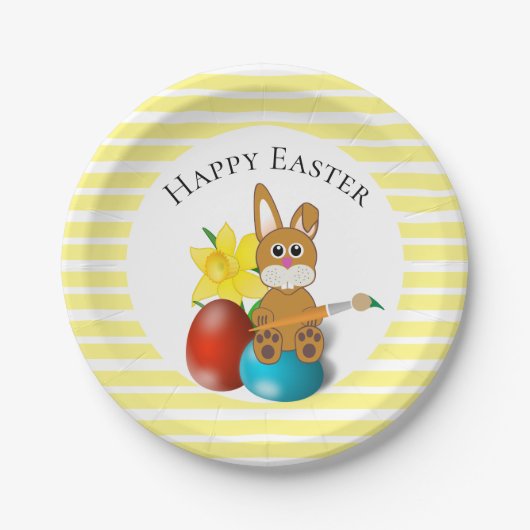 Happy Paaster Bunny met Holiday Eggs Party Papieren Bordje (Voorkant)