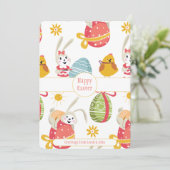Happy Paaster Bunny met paaseieren Feestdagenkaart (Staand voorkant)