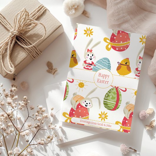 Happy Paaster Bunny met paaseieren Feestdagenkaart