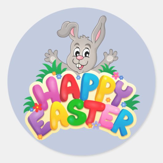 Happy Paaster Bunny met tekst Ronde Sticker (Voorkant)