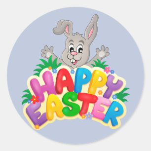 Happy Paaster Bunny met tekst Ronde Sticker