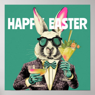 Happy Paaster Bunny met zonnebril Cocktails Funny Poster