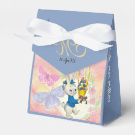 Happy Paaster Bunny Monogram Waterverf Blauwe Kind Bedankdoosjes