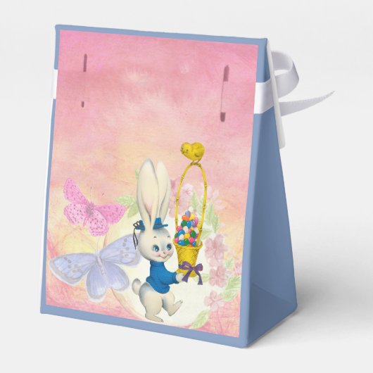 Happy Paaster Bunny Monogram Waterverf Blauwe Kind Bedankdoosjes (Achterkant)