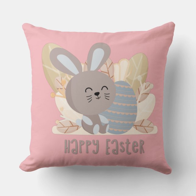 Happy Paaster Bunny Peach Polka Dot Pillow Kussen (Voorkant)