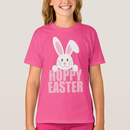 Happy Paaster Bunny Pun Cute Pink Girls T-shirt (Voorkant)