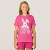 Happy Paaster Bunny Pun Cute Pink Girls T-shirt (Voorkant volledig)