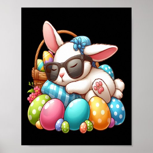 Happy paaster Bunny Rabbit Face Funny Easter Day W Poster (Voorkant)