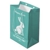 Happy Paaster Bunny Rabbit Familienaam Blauwgroen  Medium Cadeauzakje (Voorkant Gekanteld)