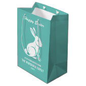 Happy Paaster Bunny Rabbit Familienaam Blauwgroen  Medium Cadeauzakje (Achterkant Gekanteld)