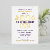 Happy Paaster Bunny Rabbit Fun Monogram Familienaa Folie Uitnodiging (Staand Voorkant)