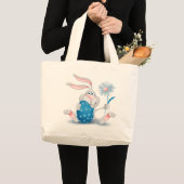Happy paaster Bunny Rabbit Holding flower and Egg Grote Tote Bag (Voorkant (product))