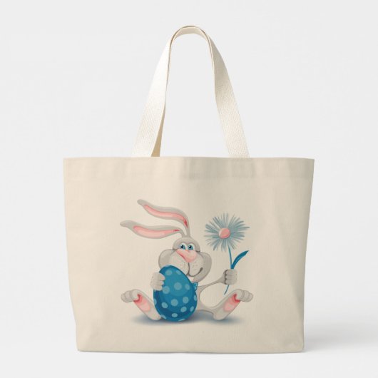 Happy paaster Bunny Rabbit Holding flower and Egg Grote Tote Bag (Achterkant)