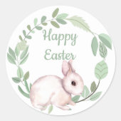 Happy Paaster Bunny Rabbit Sage Floral Wreath Ronde Sticker (Voorkant)