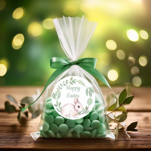 Happy Paaster Bunny Rabbit Sage Floral Wreath Ronde Sticker