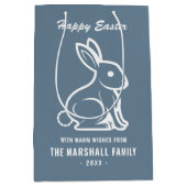 Happy Paaster Bunny Rabbit Slate Blue White Name Medium Cadeauzakje (Voorkant)
