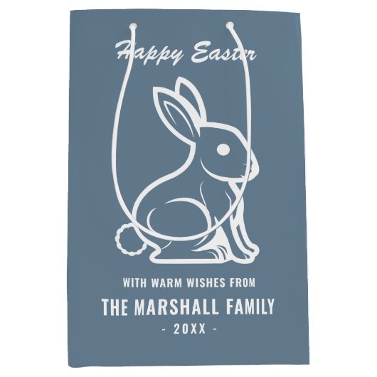 Happy Paaster Bunny Rabbit Slate Blue White Name Medium Cadeauzakje (Voorkant)