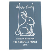 Happy Paaster Bunny Rabbit Slate Blue White Name Medium Cadeauzakje (Achterkant)