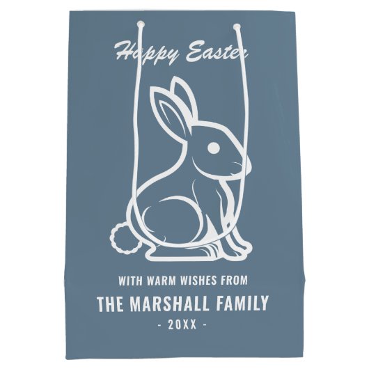 Happy Paaster Bunny Rabbit Slate Blue White Name Medium Cadeauzakje (Achterkant)