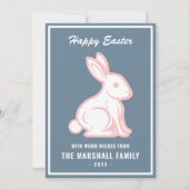 Happy Paaster Bunny Rabbit Slate Blue White Pink Feestdagenkaart (Voorkant)