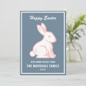 Happy Paaster Bunny Rabbit Slate Blue White Pink Feestdagenkaart (Staand voorkant)