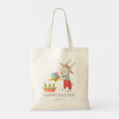 Happy Paaster Bunny Rabbit Watering Carrots Name Tote Bag (Achterkant)