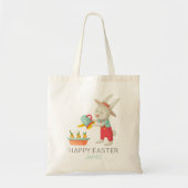 Happy Paaster Bunny Rabbit Watering Carrots Name Tote Bag (Voorkant)
