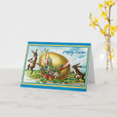  Happy Paaster Bunny Rabbits Easter Eggs Kaart (Gele Bloem)