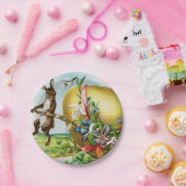 Happy Paaster Bunny Rabbits Easter Eggs Papieren Bordje (Feest)