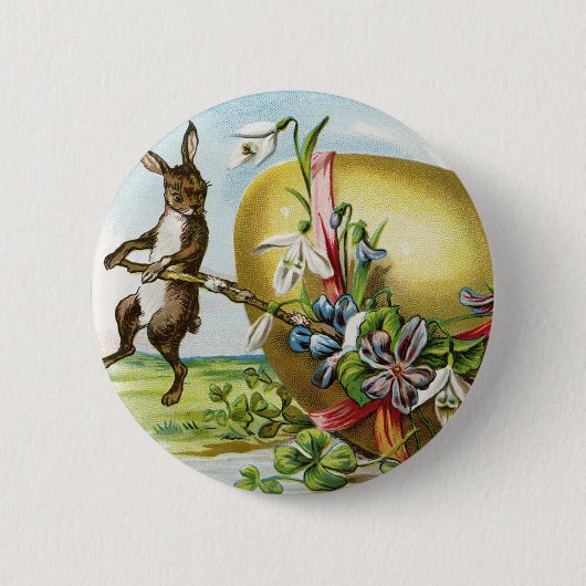 Happy Paaster Bunny Rabbits Easter Eggs Ronde Button 5,7 Cm (Voorkant)