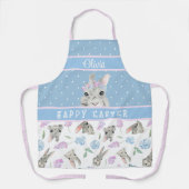 Happy Paaster Bunny Rabbits en Blue Polka Dots Schort (Voorkant)