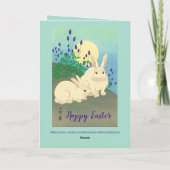 Happy Paaster Bunny Rabbits Flowers Moon Blue Bedankkaart (Achterkant)