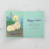 Happy Paaster Bunny Rabbits Flowers Moon Blue Bedankkaart (Binnen)