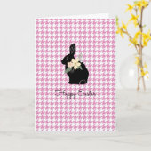Happy Paaster Bunny Silhouette Flowers Houndstooth Kaart (Gele Bloem)