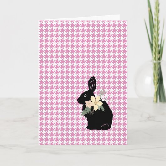 Happy Paaster Bunny Silhouette Flowers Houndstooth Kaart (Voorkant)