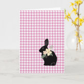 Happy Paaster Bunny Silhouette Flowers Houndstooth Kaart (Gele Bloem)