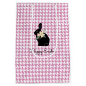 Happy Paaster Bunny Silhouette Flowers Houndstooth Medium Cadeauzakje (Achterkant)