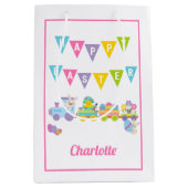 Happy Paaster Bunny Train Pink Medium Cadeauzakje (Voorkant)