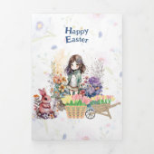 Happy Paaster Bunny Tulip Flower Spring Garden Cut Drieluik Wenskaart (Cover)