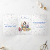 Happy Paaster Bunny Tulip Flower Spring Garden Cut Drieluik Wenskaart (Binnen)