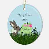 Happy Paaster Bunny w Wheelbarrow of Eggs Ceramic Keramisch Ornament (Links)