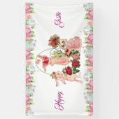 Happy Paaster Bunny Waterverf Floral Wreath Party Spandoek (Verticaal)