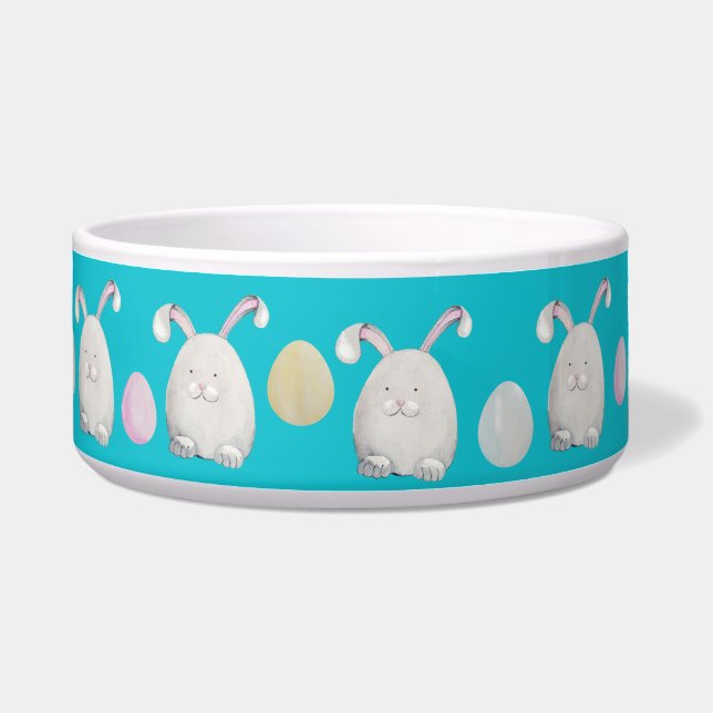 Happy Paaster Bunny Waterverf handbeschilderd# Voerbakje (Voorkant)