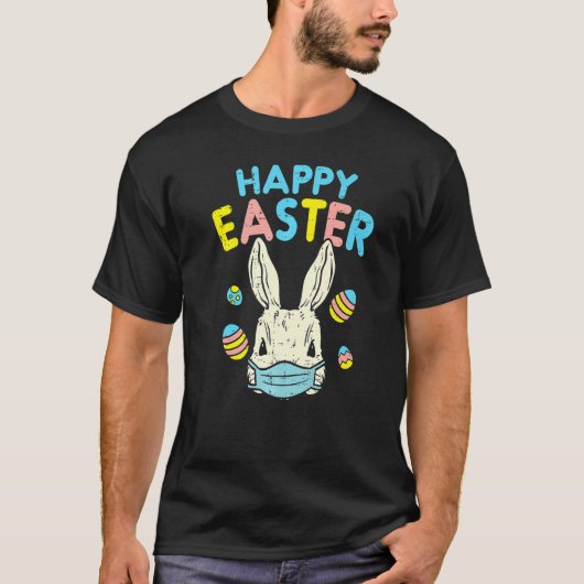 Happy Paaster Bunny Wearing Face Mask Eggs Quarant T-shirt (Voorkant)