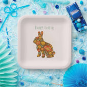 Happy Paaster Bunny Yellow Gold Glitter Floral Papieren Bordje (Feest)