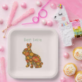 Happy Paaster Bunny Yellow Gold Glitter Floral Papieren Bordje (Feest)