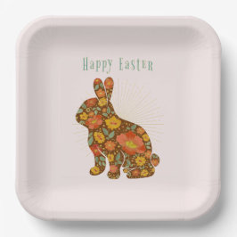 Happy Paaster Bunny Yellow Gold Glitter Floral Papieren Bordje