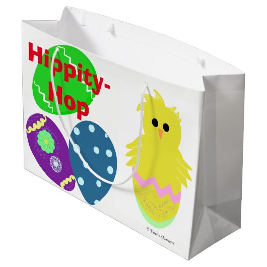 Happy Paaster Bunny Yellow Pink Chick Eggs Groot Cadeauzakje (Achterkant Gekanteld)