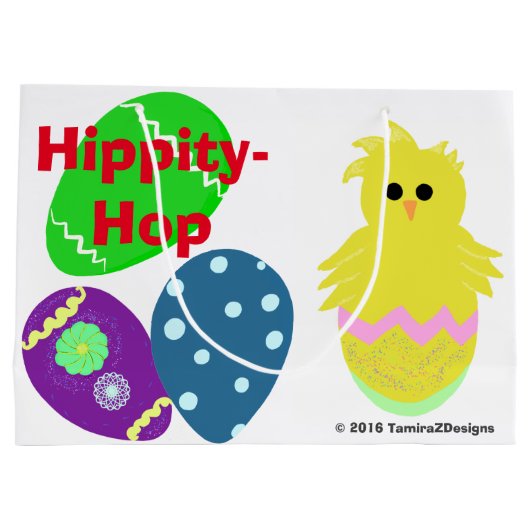 Happy Paaster Bunny Yellow Pink Chick Eggs Large Cadeautasje (Achterkant)